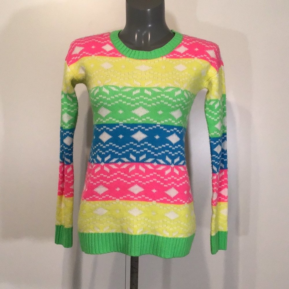Retrod 80s Inspired Neon Knit Crew Neck Sweater Size S